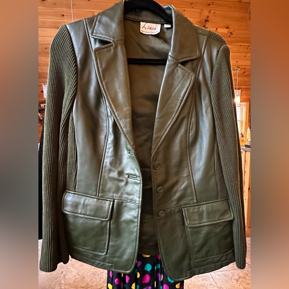 VTG Línea by Louis Dell’Olio Forest Green Zip Front Leather Jacket size medium - Picture 1 of 2